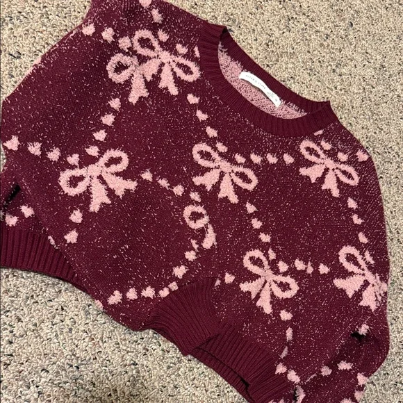 Altar'd State Burgundy and Pink Bow Sweater - Picture 3 of 9